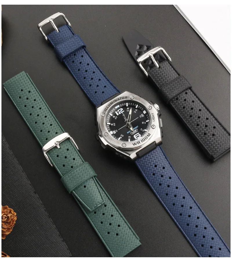 

Ремешок силиконовый для Casio MWA-100H, резиновый спортивный браслет для часов, 22x20 мм, цвет черный/зеленый