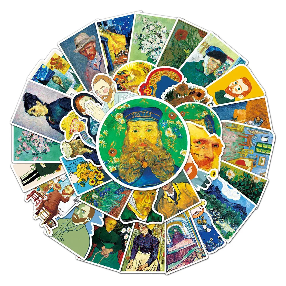 

10/30/50pcs Van Gogh Artist Oil Painting Art Pattern Stickers Aesthetic Decoration Decals DIY Laptop Phone Car Cartoon Sticker