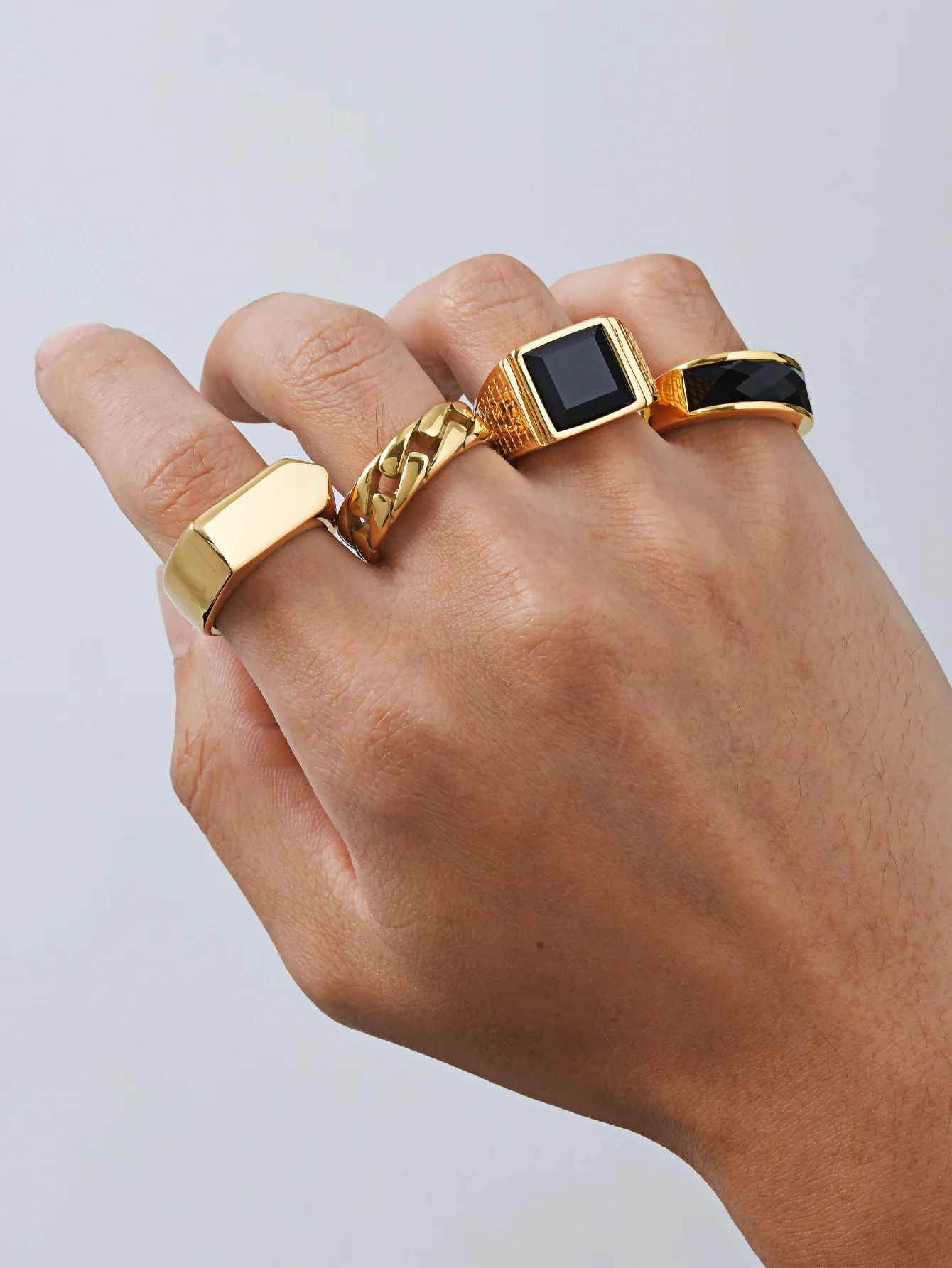 Vintage Punk Edelstahl Siegelringe für Männer, geometrische Naturstein klobige Ringe, modischer Retro-Fingerschmuck Größe 7-13 – Detail 6