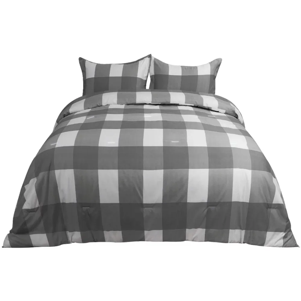

Bedding Set King Sheets Sets Polyester Duvet Cover 3pc Plaid Comforter Set White Grey Free Shipping Bed Duvets Quilt Home Garden
