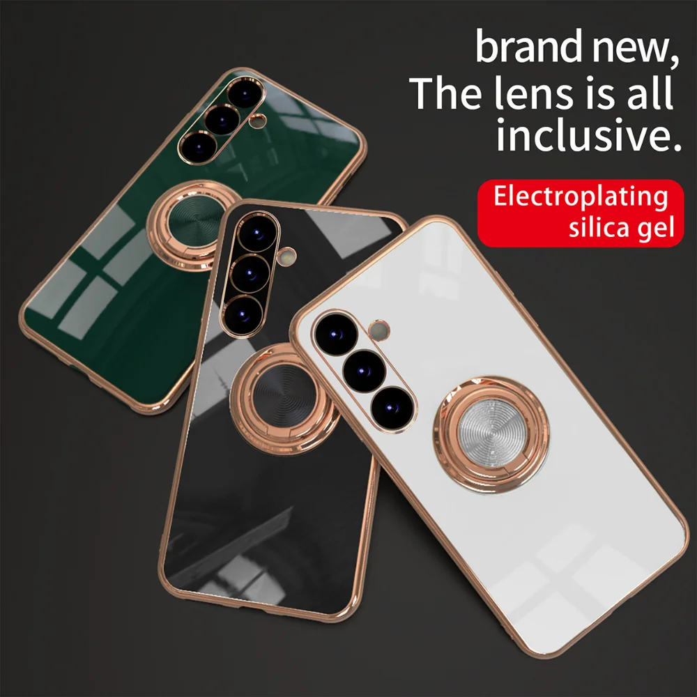 per Samsung Galaxy S23 Ultra Plus A54 A34 A24 A14 Custodia Supporto magnetico Cornice placcatura 6D Custodia in silicone Supporto per anello Proteggi copertura_voghion.com