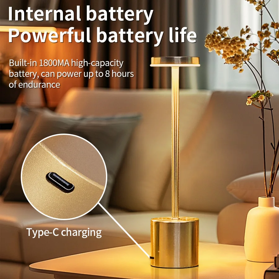 table lamp Classic Table Lamp USB Rechargeable Night Light Stepless Dimming Touch Desk Lamp 3 Colors Bedside Bar Hotel Decoration