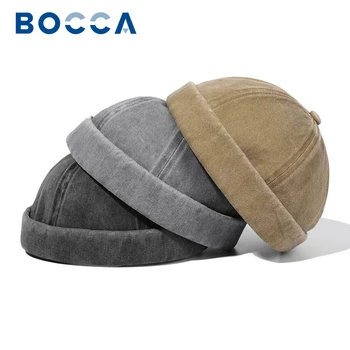 Bocca Washed Docker Beanie, Brimless Cap, Hat, Solid Document, Retro, Vintage Street Style, Spring, Autumn, Outdoor Gorras
