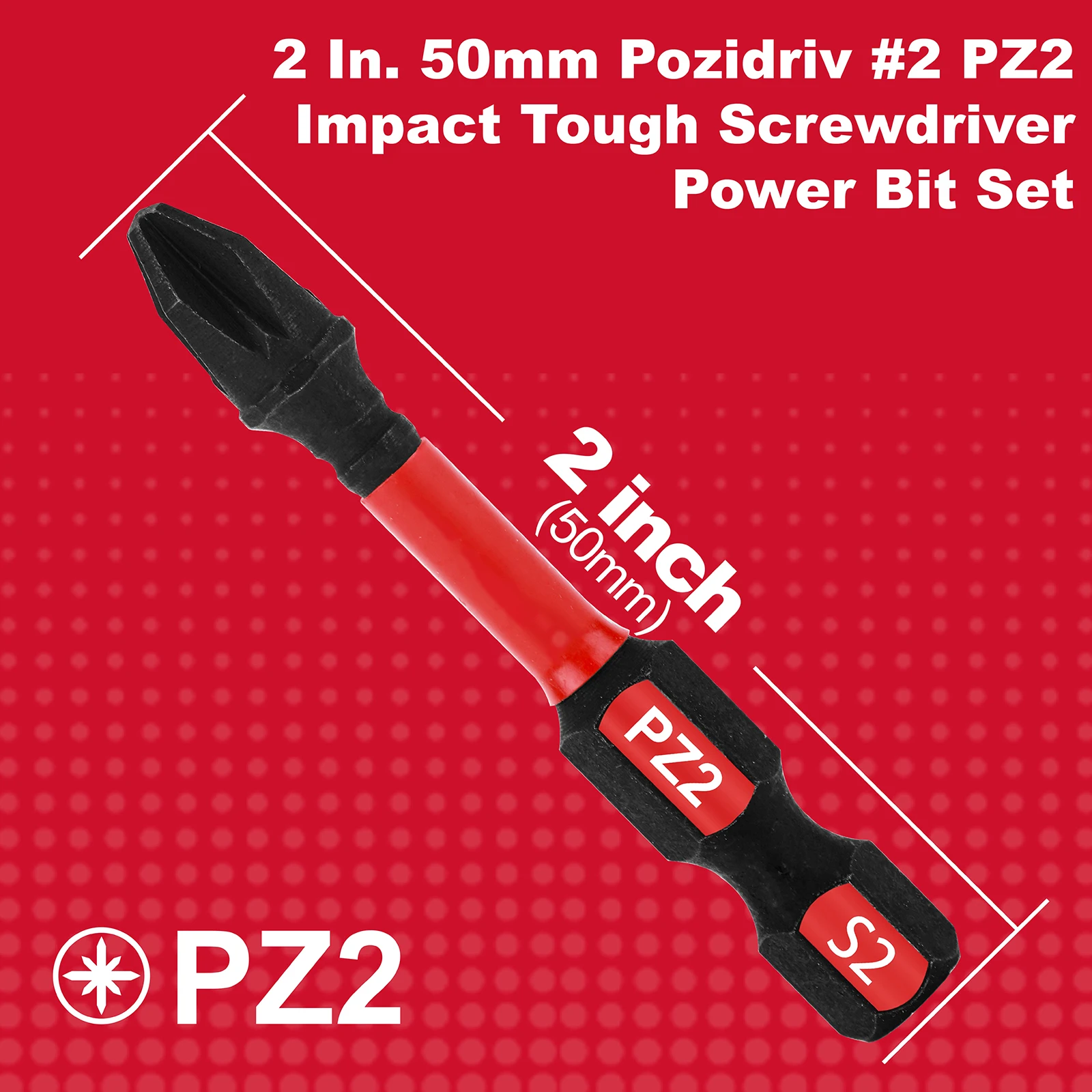 Screwdriver bits set Rafford 2Inches Pozidriv #2 PZ2 impact tough S2 alloy steel