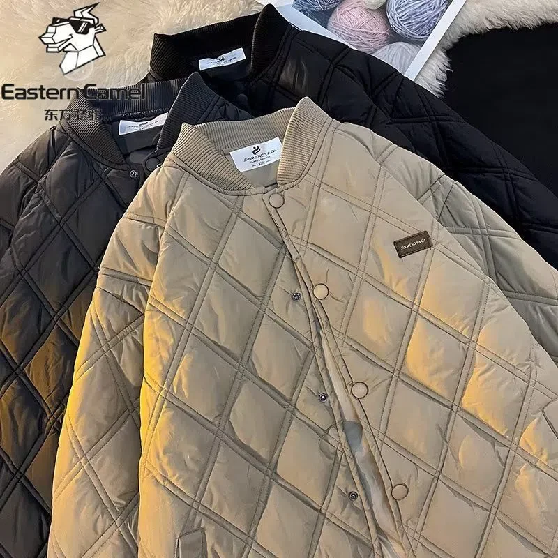 

2022 Winter Solid Vintage Cozy Down Jacket Women's White Winter Coat Light Warm Rhombic Stand-up Neck Woman Coat Parka