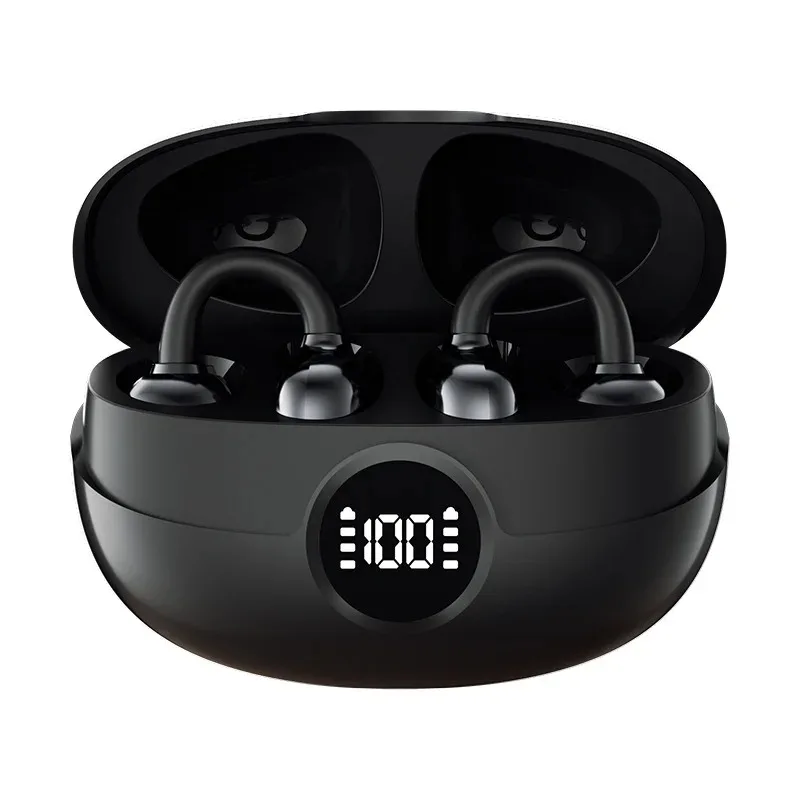 Écouteurs Bluetooth sans fil à clip avec indicateur de batterie numérique, son HiFi, réduction du bruit et longue autonomie. Microphone intégré._voghion.com