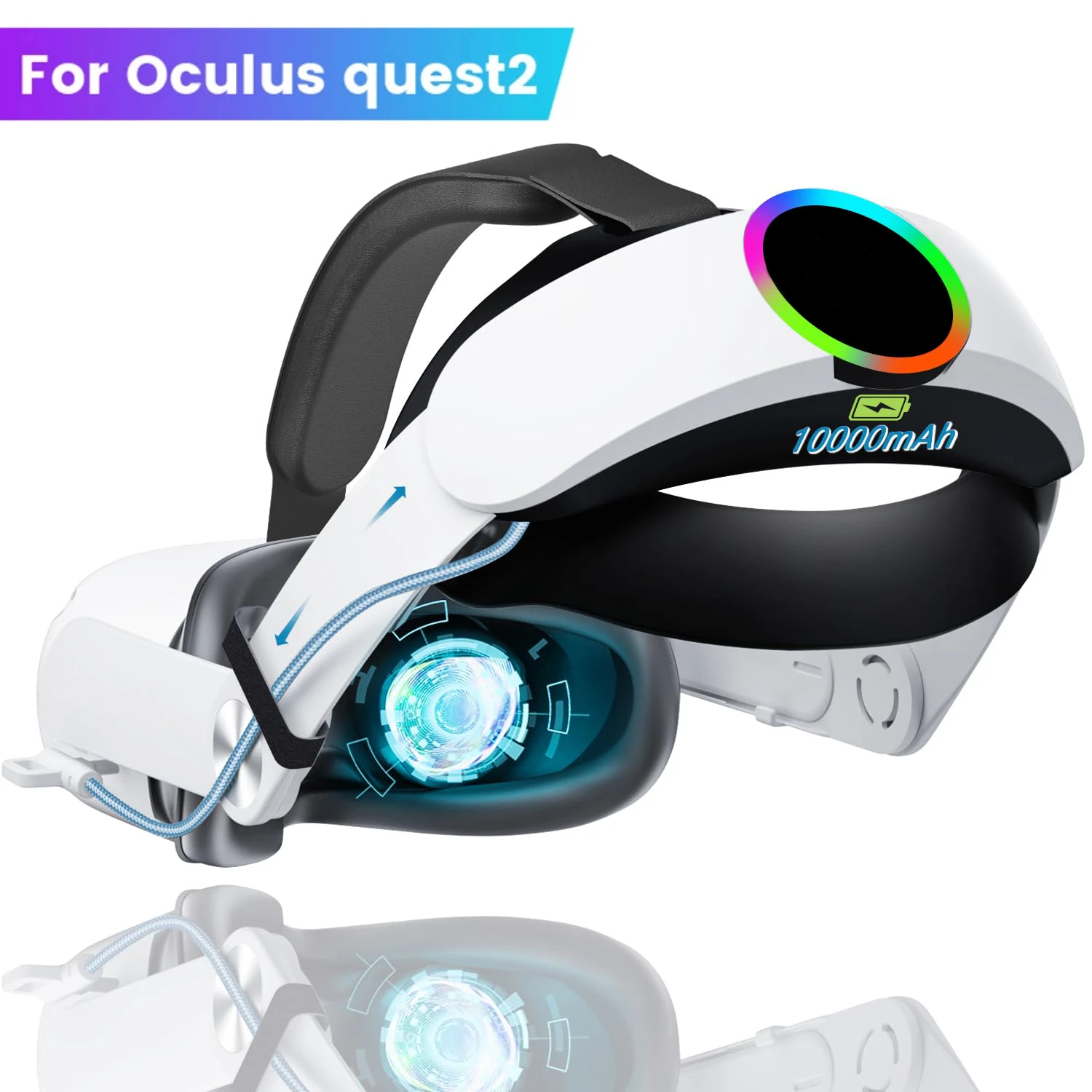 Каишка за глава с 10000mAh батерия за слушалки Oculus Quest 2 VR Каишка за бързо зареждане Power Elite Каишка за Oculus Quest 2 Аксесоари