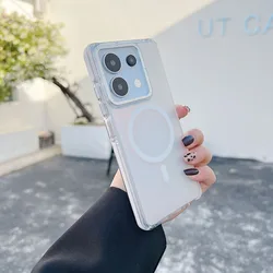 Luxury Glitter Laser Gradient Colorful Magnetic Case with Wireless Charging Capability for Xiaomi 15T (White)