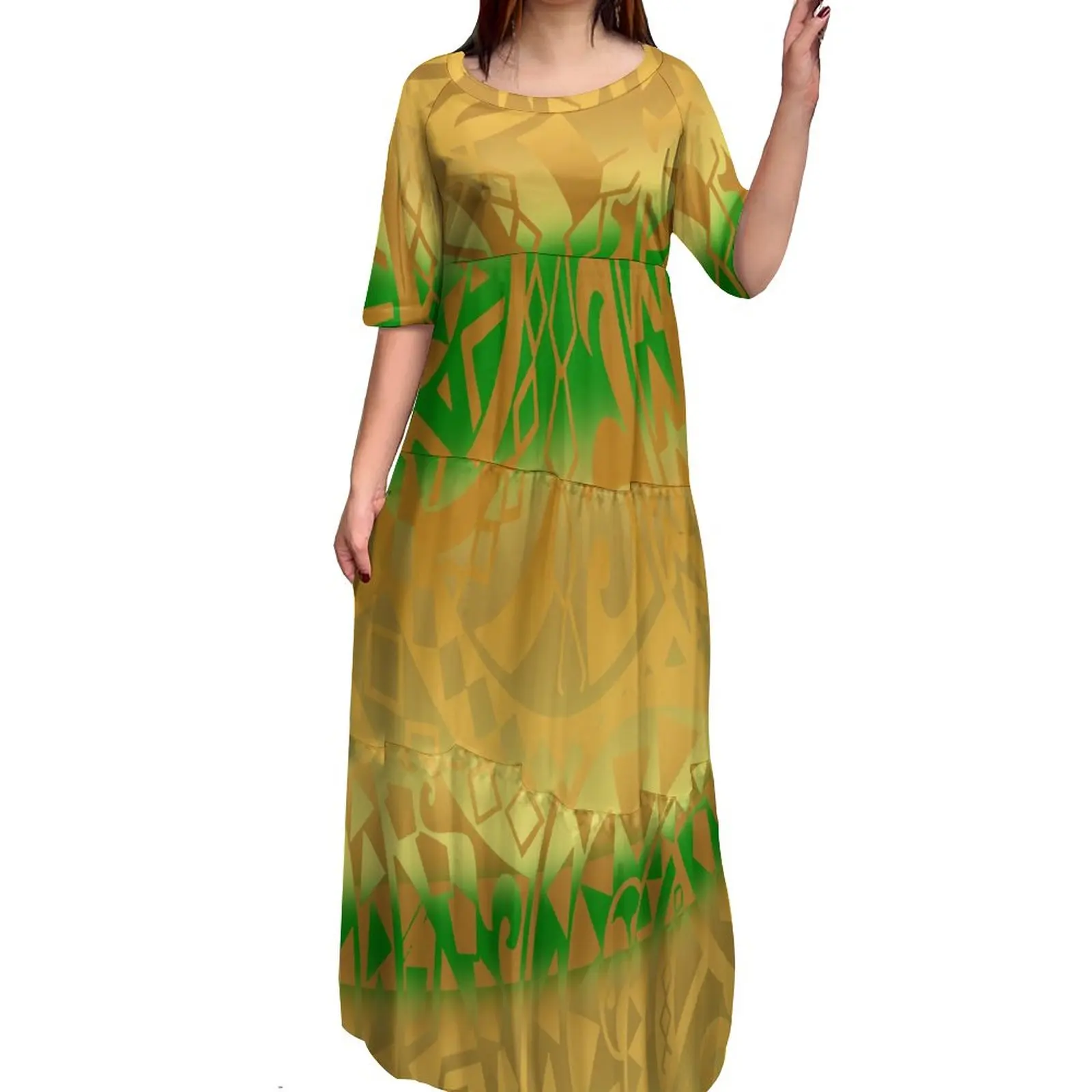 

2023 неминимальное полинезийское платье с индивидуальным рисунком, Многоярусное платье с круглым вырезом, трехслойная юбка в стиле ретро для фотографий Тихоокеанского острова