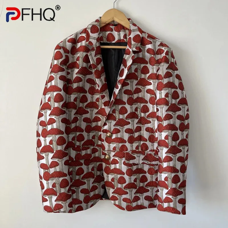 

PFHQ Autumn Mushroom Pattern Blazers Fun Advanced Design Men's Avant-garde Yarn-dyed Jacquard Casual Print Ins Suit Coat 21Z1625