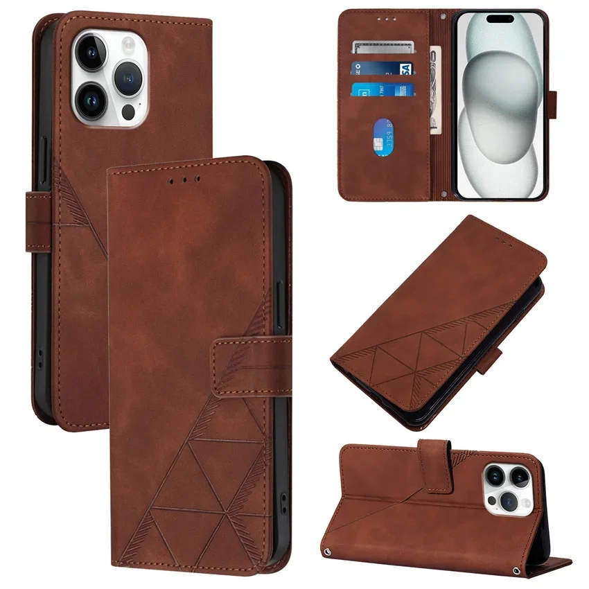 Skin Feel Line Flip Leather Wallet Card Cover Phone Case