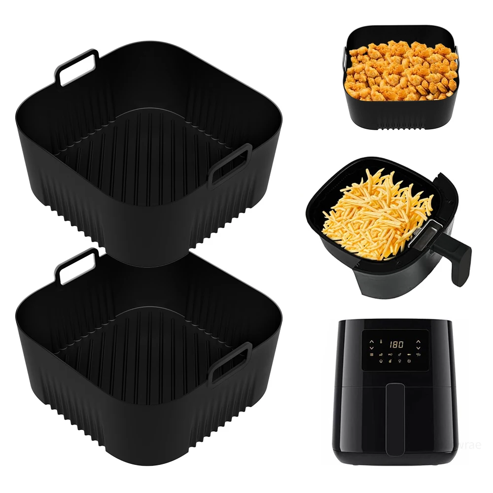 Silicone Air Fryer Liners Mold for 3 to 6QT Reusable Air Fryer Tray Basket for Philips HD9252 HD9200 HD9255 17cm Square 6.7Inch, air fryer liners, air fryer mold, air fryer accessories