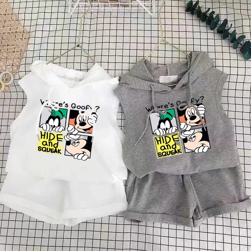 kids clothing set Cartoon Mickey T-shirt Vest+Shorts 2Pcs Suit Children's Sets Children's Top and Bottom Clothes Set Clothing Kids Outfits Disney