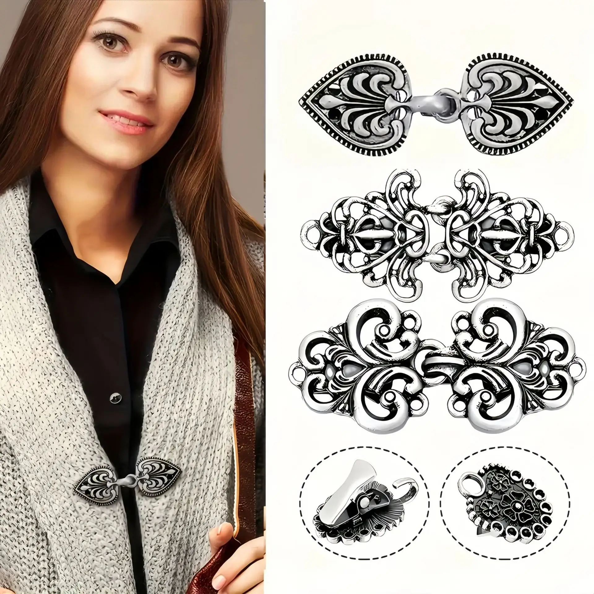 Vintage Sweater Swirl Clip Cape Cloak Clips for Dress Retro Cardigan Clip Shawl Clasp Shirt Button for Girl Women 1 Pair