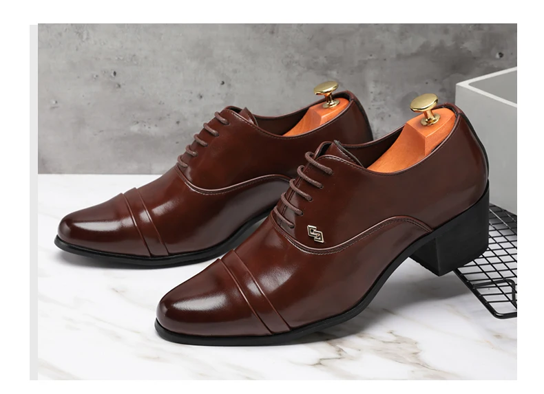 5,5 cm hohe Herren-Kleiderschuhe, Business-formelle Oxfords für Hochzeit, Party, bequeme Leder-Schnürschuhe für Herren – Detail 8