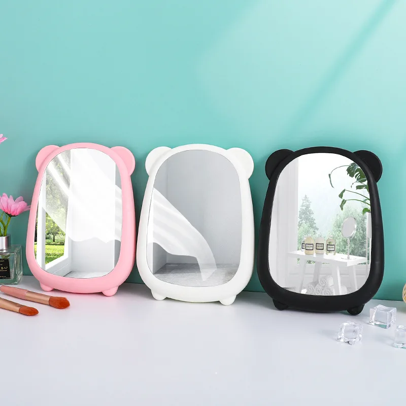 New Desktop Makeup Mirror for Girls Bedroom Dormitory Portable High-definition Mirror Cute Cartoon Bear Hanging Vanity Mirror