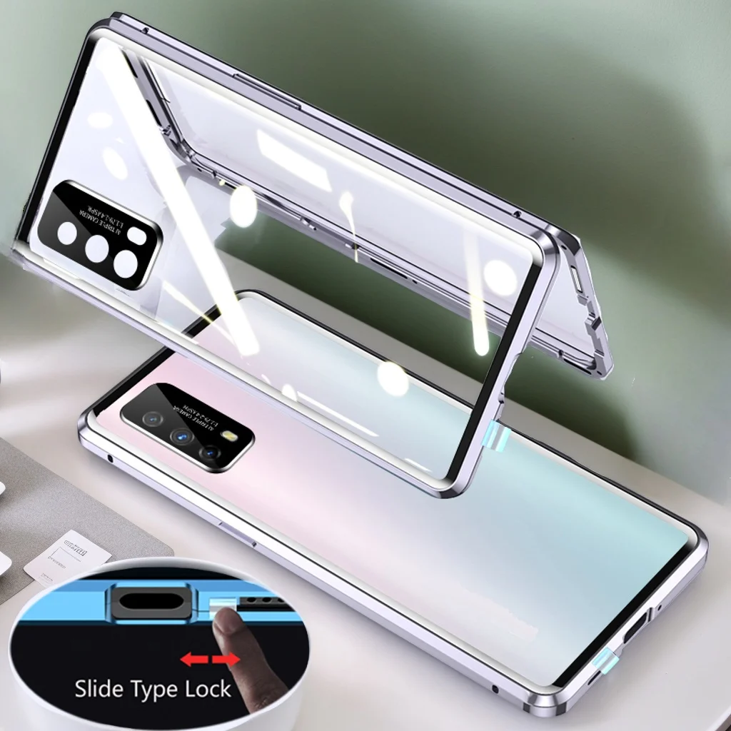 360° Double-Sided Magnetic Glass Phone Case with Lens Protection - Metal Design