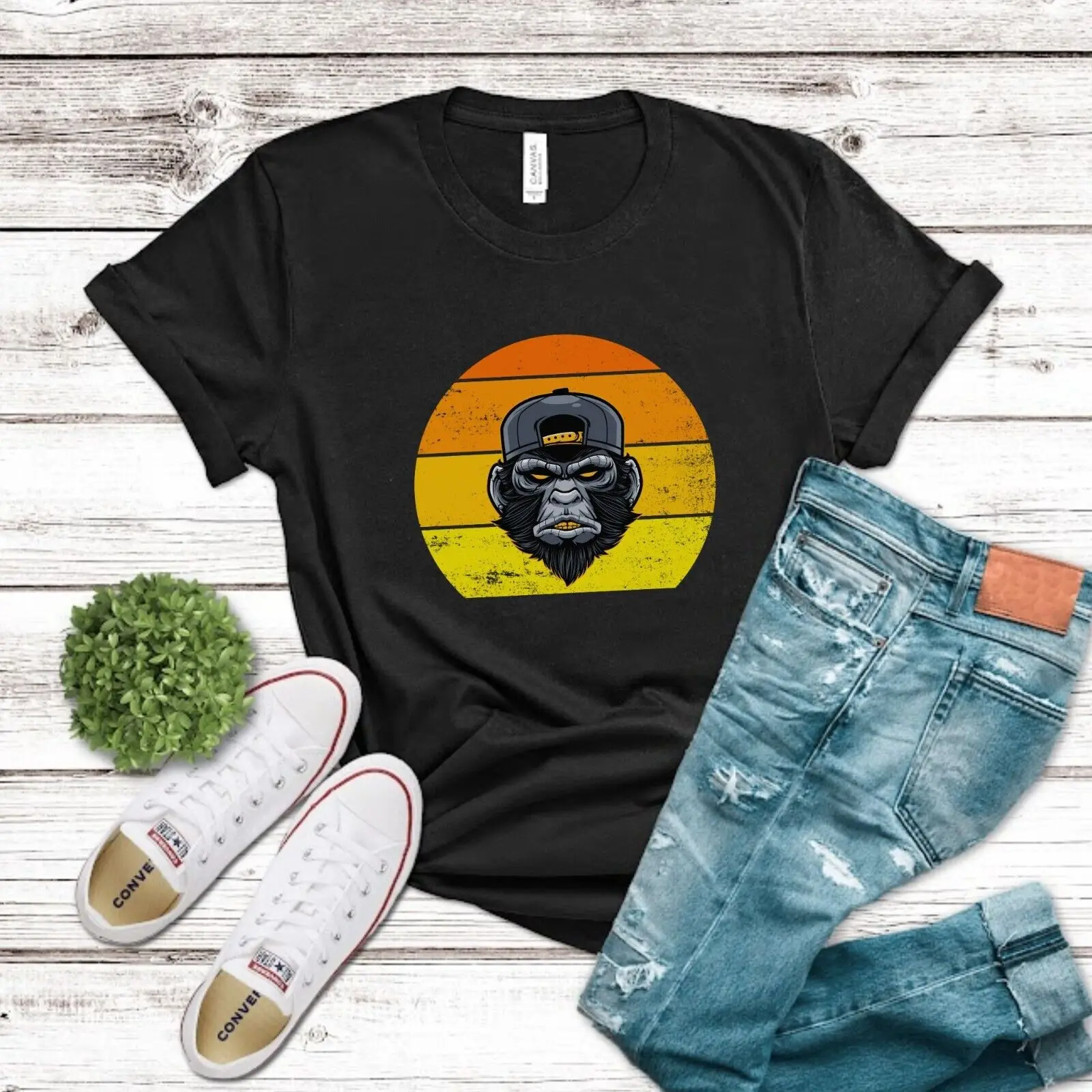 

Женская футболка Gorilla и Retro Sun, забавная саркастическая футболка Gorilla
