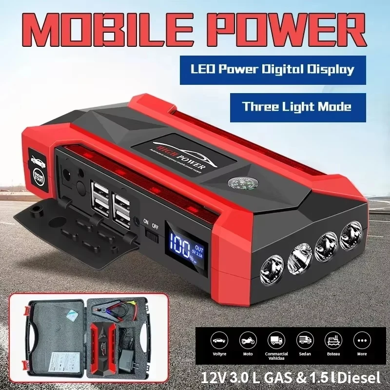 12000mAh Portable Car Jump Starter Power Bank Car Booster Charger 12V Starting Device Petrol Diesel Emergency Booster