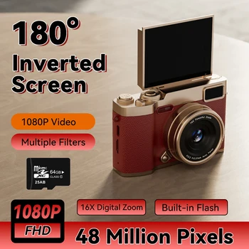 1080P Digital Camera 48 Million Pixels Children Camcorder 16x Zoom 180° Flip Screen Selfie Auto Focus Compact Cam for Kids Adult 1