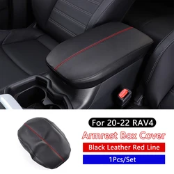 Black Microfiber Leather Car Armrest Box Cover Sleeve - Interior Accessory (Black Red Stitch)