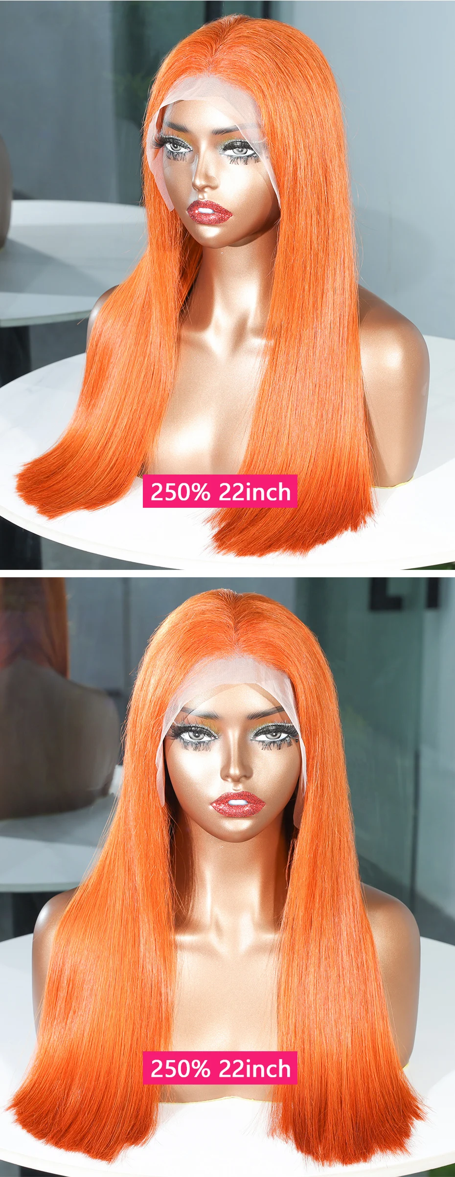 13x4 Ingwer-Orange 15A Rohes Vietnamesisches Knochenglatte Doppelt Gezogene Perücke Lace Front Bob Farbige Perücke Vorgezupft 100% Echthaar 18 Zoll – Detail 10