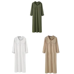 Muslim Hooded Robes Multi-pockets Kaftan Middle East Buttons Jubba Thobe for Men