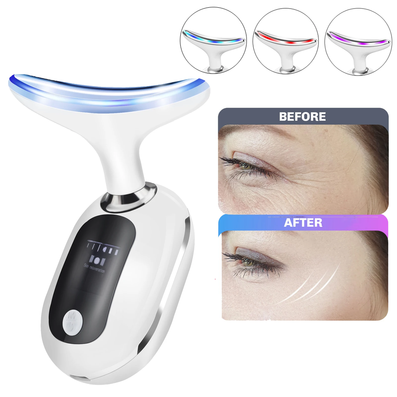 EMS Neck Beauty Device Reduce Wrinkle Double Chin 3 Colors LED Photon Therapy Face Lifting Firming Heating Massager Skin Care