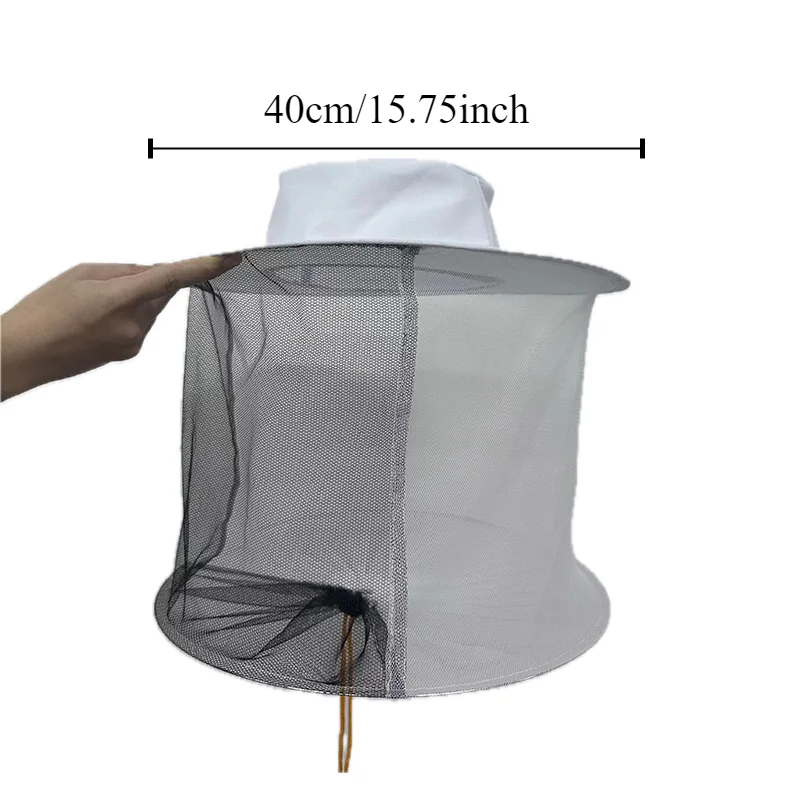 Cappello bianco da apicoltore, velo da apicoltore e guanti da apicoltore con lunga tracolla elastica