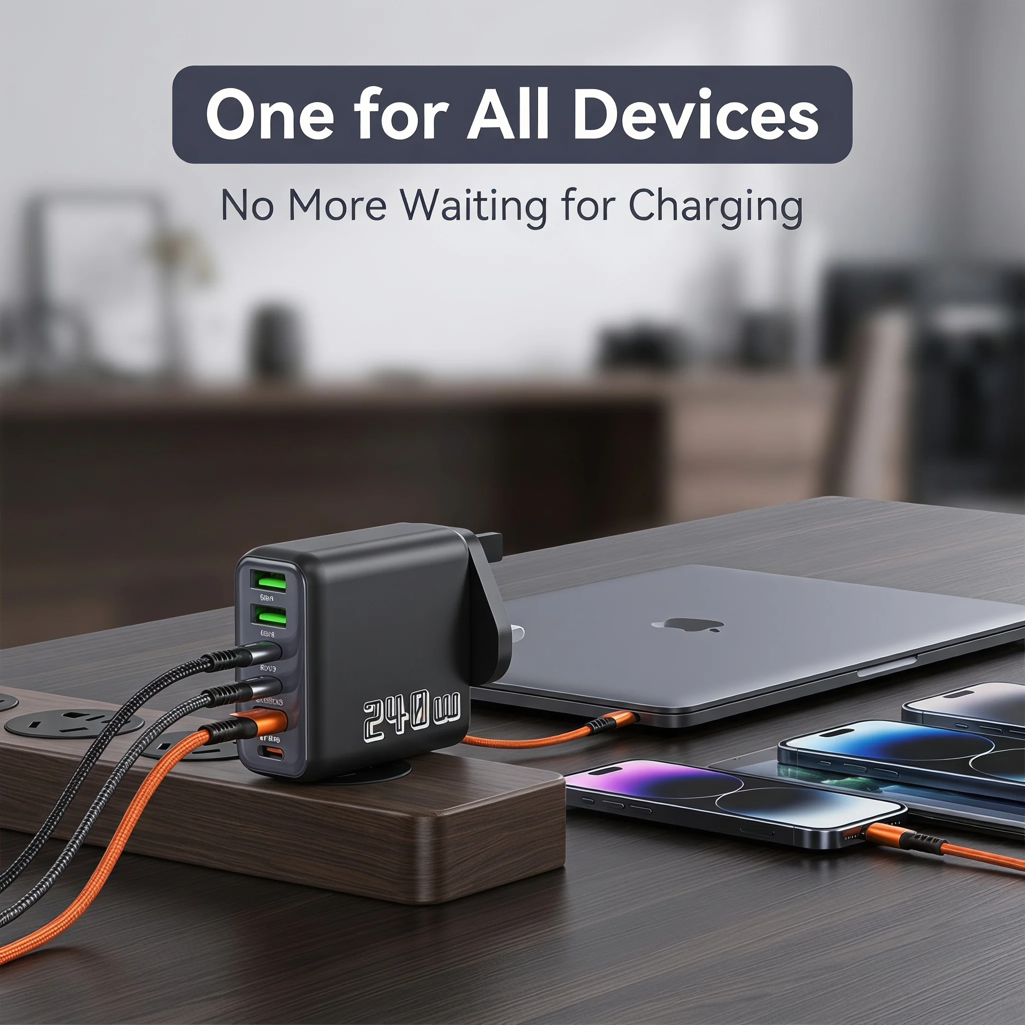 Chargeur super rapide 240W UK 6 ports USB-C PD PPS QC5, station de charge multi-appareils, adaptateur secteur pour iPhone, Samsung, Xiaomi