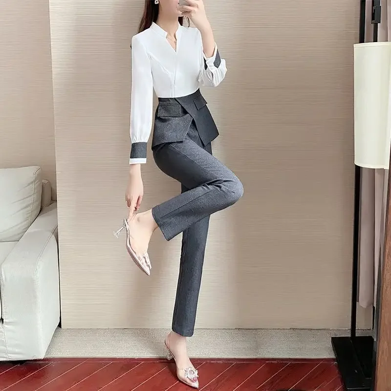 Two Piece Set Pants for Women Wear To Work Womens 2 Pant Sets Business Outfit Professional Office Cotton Trouser Suit Formal Xxl