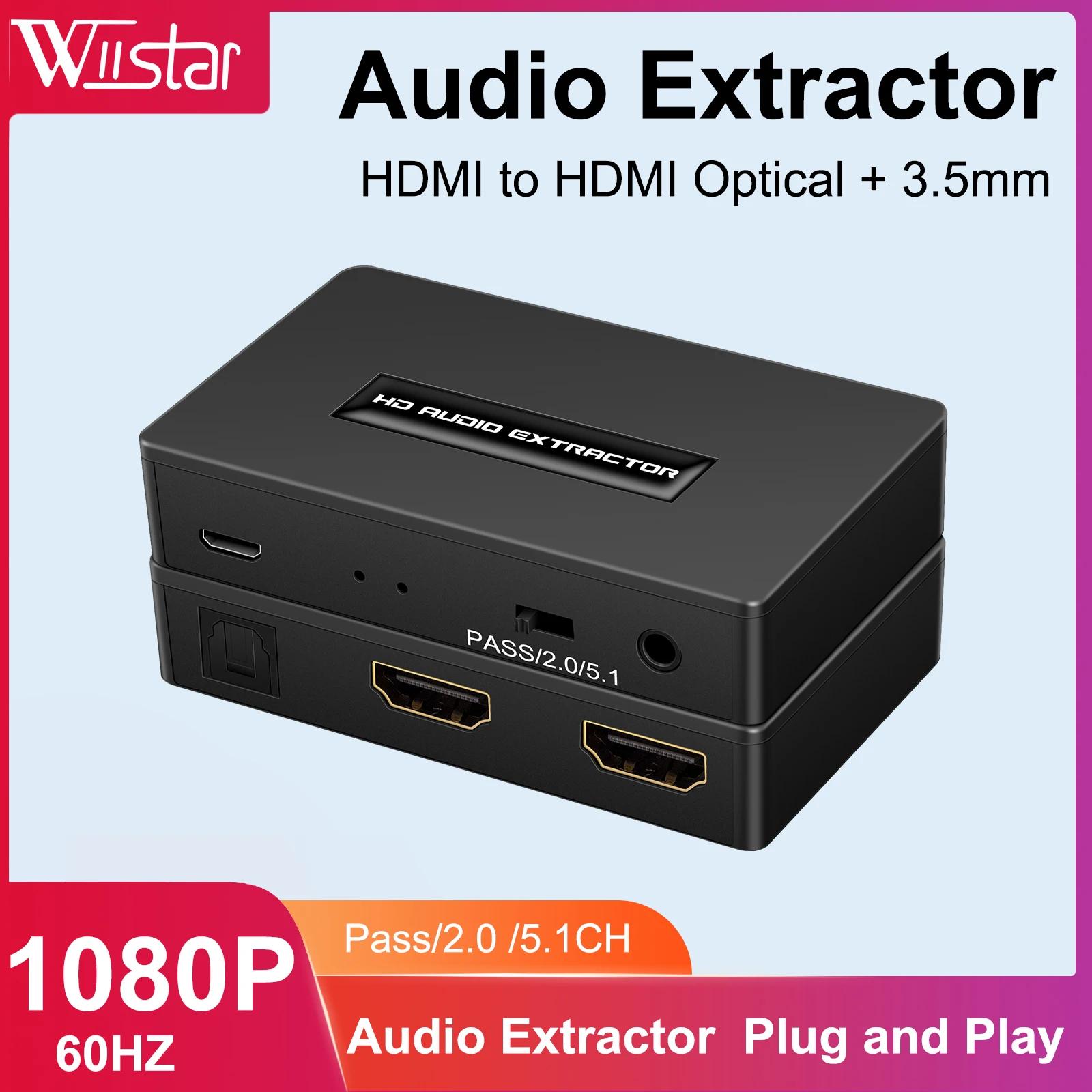 Hdmi-extrator de Áudio Compatível Hdmi para Hdmi Óptico Toslink Spdif Mais 3.5 mm Divisor de Áudio Extrator Estéreo com Cabo Usb
