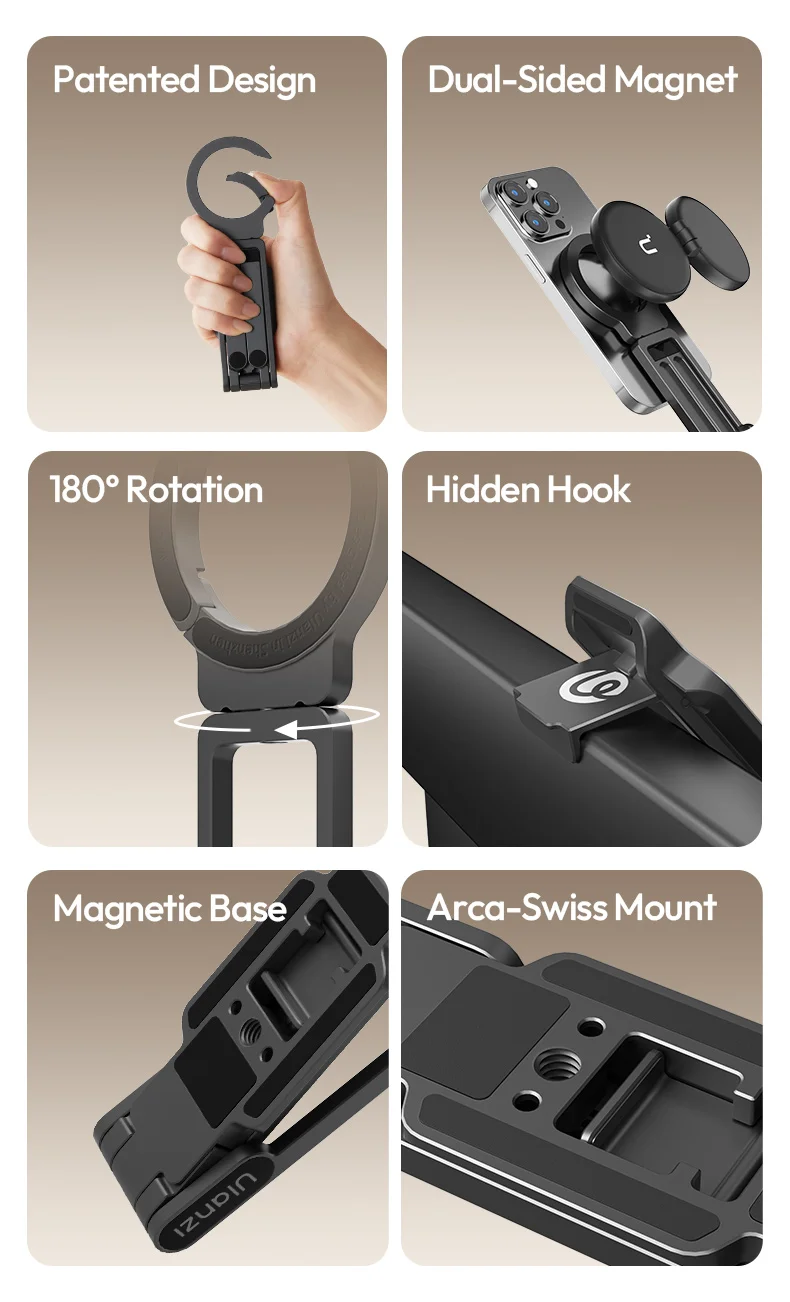 MA38 MagLock Phone Holder Stand Foldable Tripod Phone Mount with Arca-Swiss Magn