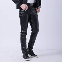 Spring and summer thin section youth leather pants, men's elastic Slim fashion bar leather pants