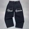 Black Cotton Jeans Men Women Ins New Dark Personality Pattern Printing Straight Pants Fall Winter Loose High Street Couple Jeans 4