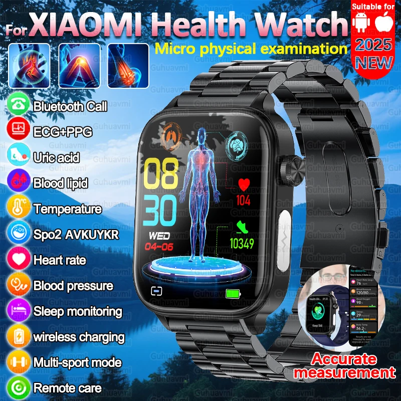 GUHUAVMI ET570 For XIAOMI ECG+PPG Blood Fat Uric Acid Health Smartwatch Men Women Heart Rate Blood Pressure Bluetooth Call Smart Watch