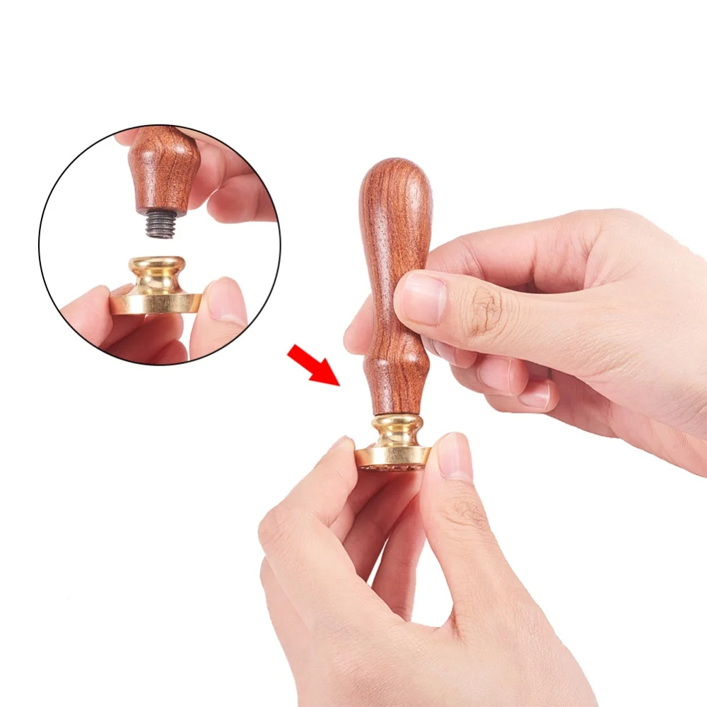 1pc DIY Scrapbook Brass Wax Seal Stamp and Wood Handle Sets Cross Golden 8.9cm Stamps: 2.55x1.45cm