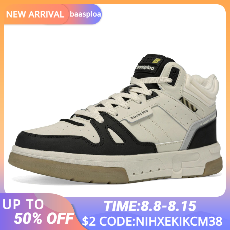 Baasploa Men Winter Shoes New Fashion Leather Cotton Shoes Comfort Plush Warm Casual Walking Sneakers High Top Non-Slip Outdoor