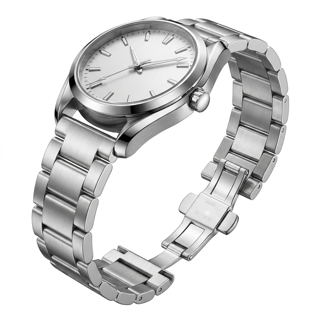 Premium Stainless Steel Metal Watch Band - Sleek Double-Fold Link Bracelet with Deployment Clasp