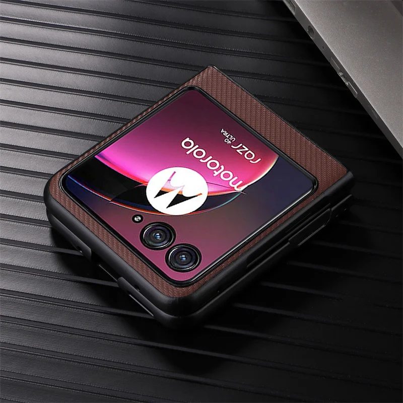 Luxurious Carbon Fiber Slim PU Leather Phone Case - Premium Book Cover for Motorola Razr 40 Ultra
