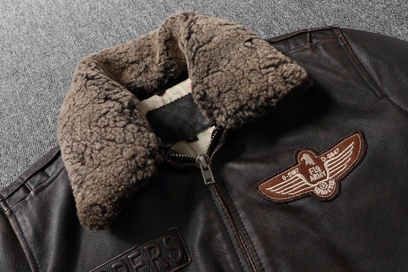 Description Picture 6 of itemVintage Genuine Leather Jacket Men Flight Jackets Natural Fur Collar Aviation Bomber Coats Mens Motorcycle Jackets Biker Coats