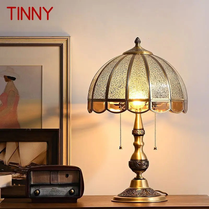 

TINNY Modern Brass Table Lamp LED Retro Creative European Glass Desk Light for Home Living Room Bedroom Bedside Decor
