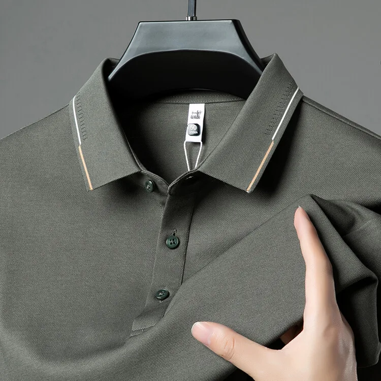 Silk + Cotton Men's Long-Sleeved Polo, New Autumn Polo T-shirt