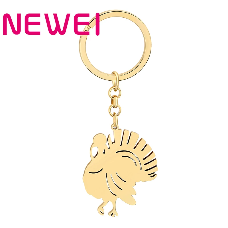 Newei Thanksgiving Stainless Steel Goldplated Turkey Keychains Sweet