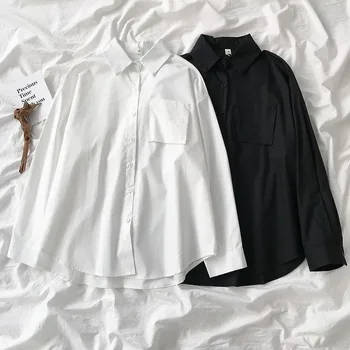2024 White Women School Shirts Fashion JK Preppy Style Spring Japan Long Sleeve Girls Black Shirt Harajuku Button Up Ladies Tops 1