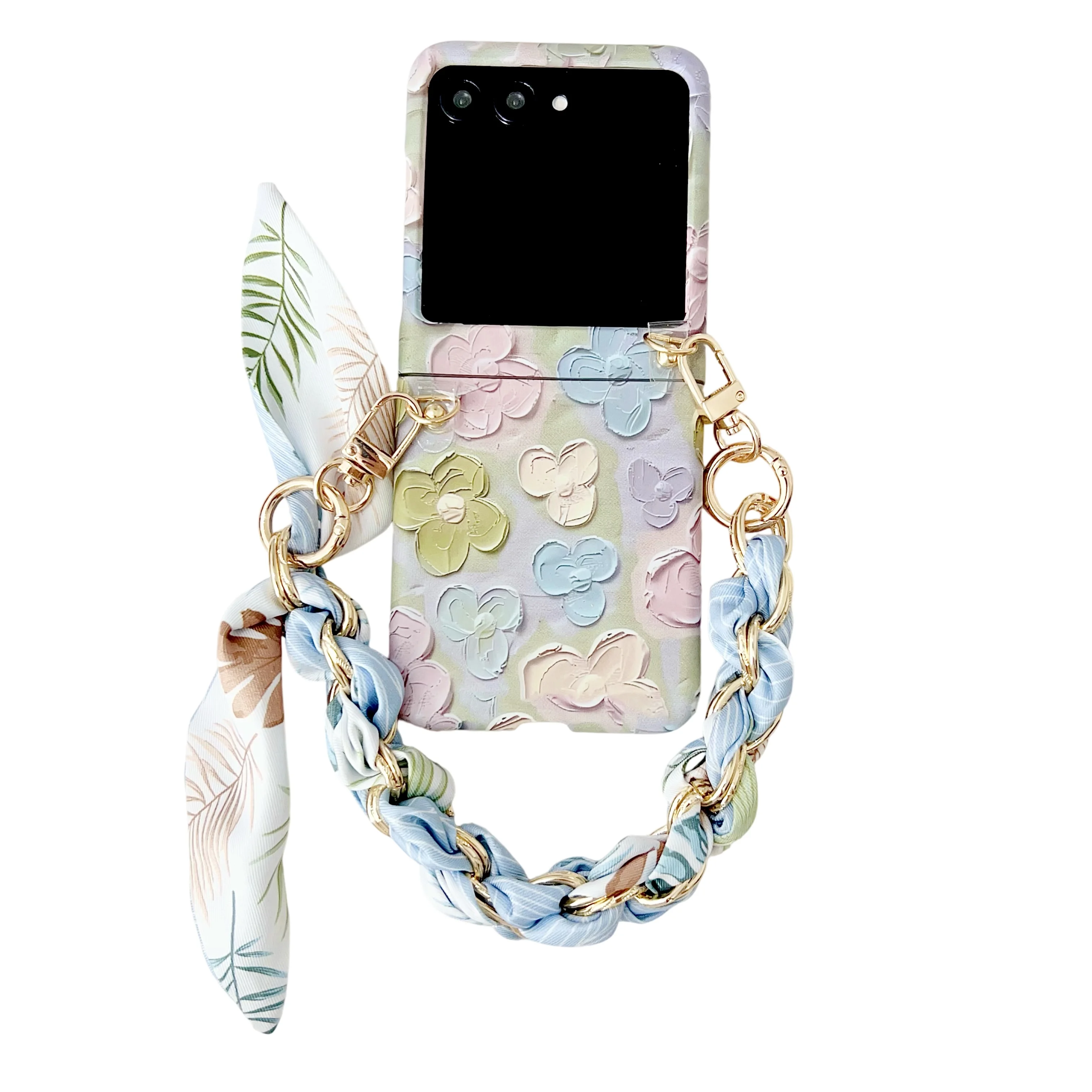 Floral Embossed Shockproof Hard Cover with Wrist Strap