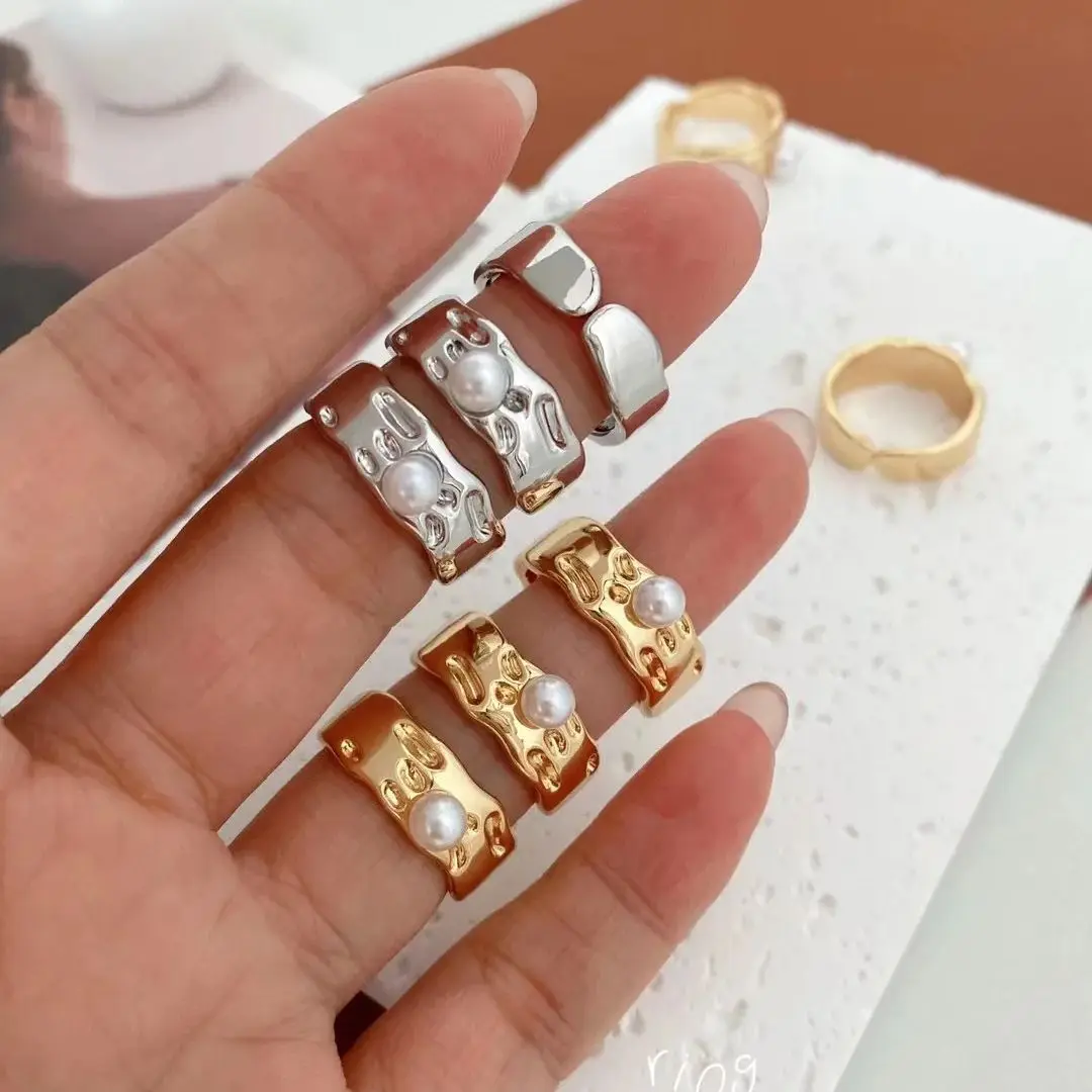

5PCS, Silver Gold Color Rings Trendy Simple Geometric Handmade Jewelry for Women Couple Size 18mm Adjustable