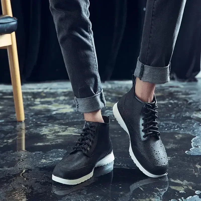 

2023 Men Lace-up Rain Boots New Lovers Outdoor Non-slip Waterproof Working Water Boots Fashion Couple's Ankle Platform Rainboots