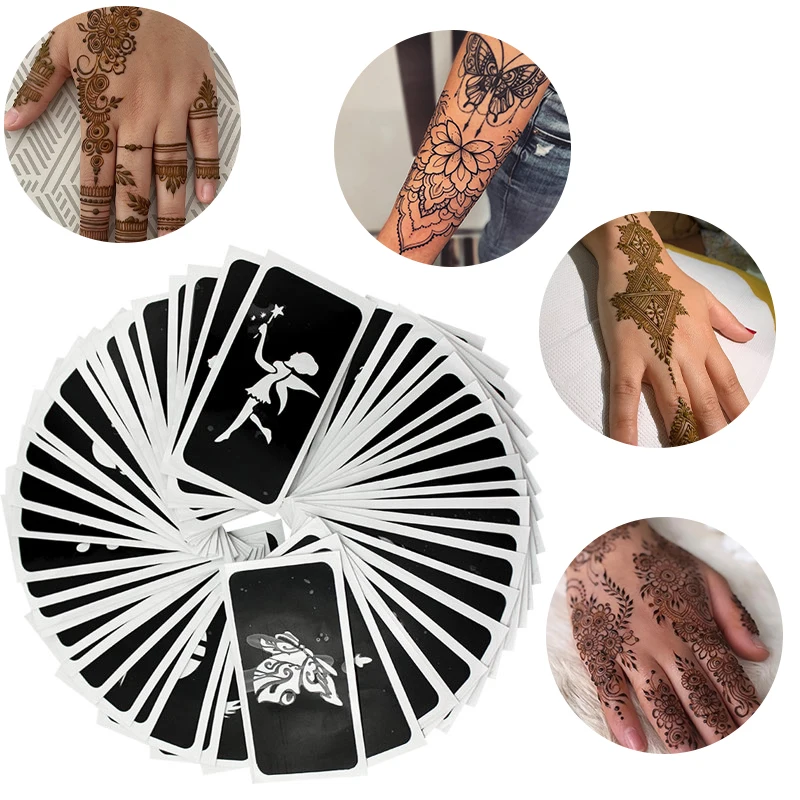 100pcs popular small image  Tattoo Stickers Henna Glitter Tattoo Stencils template body painting stencil paper tattoo wholesale 12 sheets painting supplies tree of life template pattern stencil diy stencils hollow out hollowed drawing white for