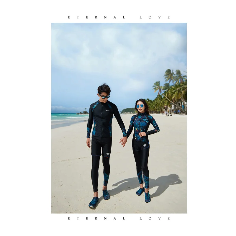 Long Sleeve Rash Guard Women 5 Pieces Swimsuit Surfing Pad Long Pant Couples Men 3 Piece Couple Zipper Swimwear Bathing Suits
